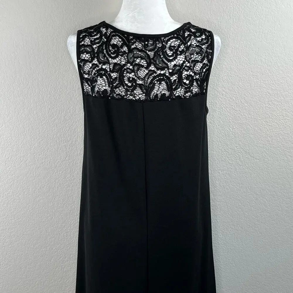Marina Sequin Lace Dress Black Shift Mini Size 8 LBD